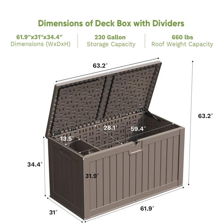 Patiowell 230 Gallons Water Resistant Resin Lockable Deck Box