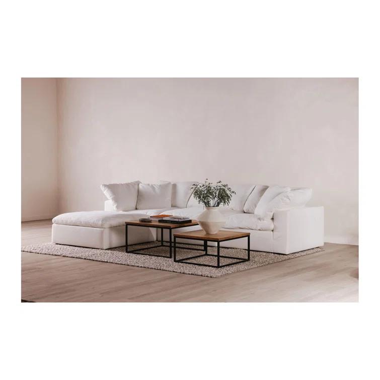 White Performance Fabric Transitional Ottoman