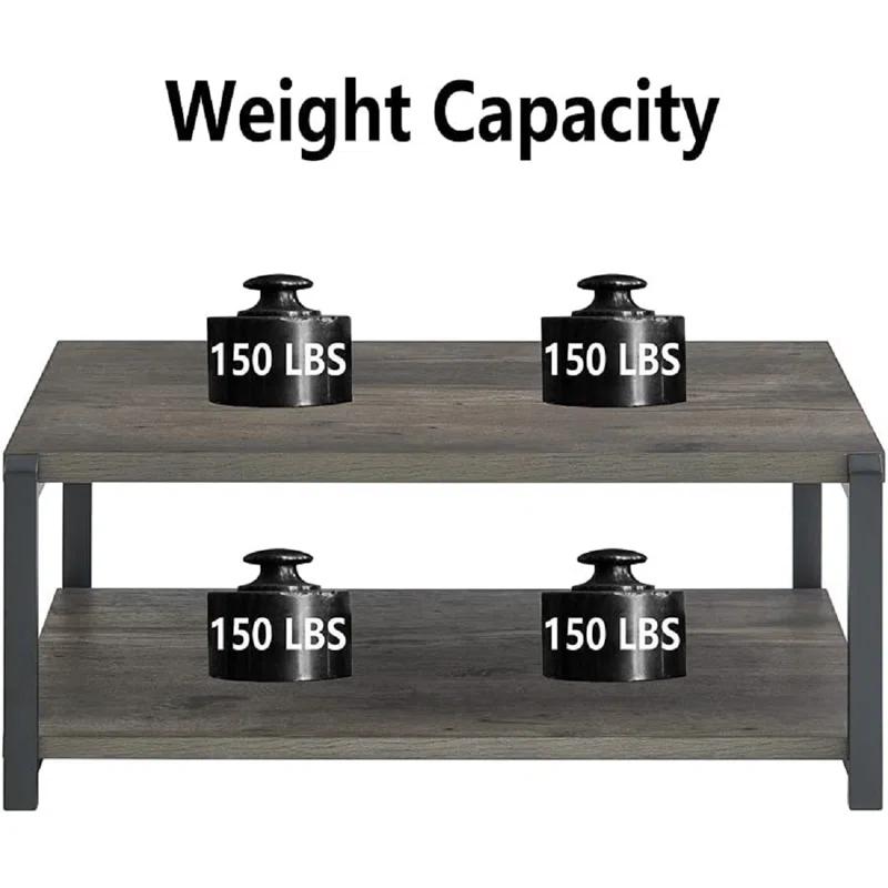 17 Stories Coffee Table With Storage Shelf, Rustic Wood And Metal Cocktail Table For Living Room, Grey