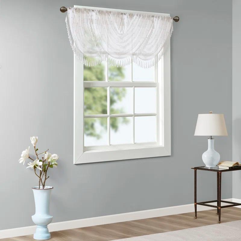 Madison Park Irina Diamond Sheer Embroidered Waterfall Valance