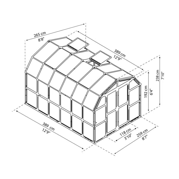 Canopia Palram - Canopia Grand Gardener 2 - 8' W x 12' D Walk-In Hobby Clear Polycarbonate Resin Frame Greenhouse Kit with Roof Vent and Base - Green