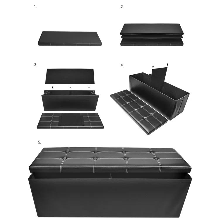 Sorbus Sorbus 43" Wide Faux Leather Tufted Rectangle Standard Ottoman with Storage in Black