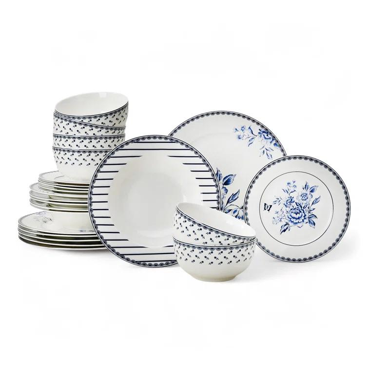 STP Goods Vintage Blue Porcelain Dinnerware Set of 24 pc for 6 pers.