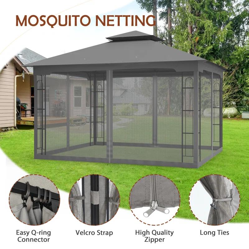 13 Ft. W x 11 Ft. D Steel Patio Gazebo with Netting