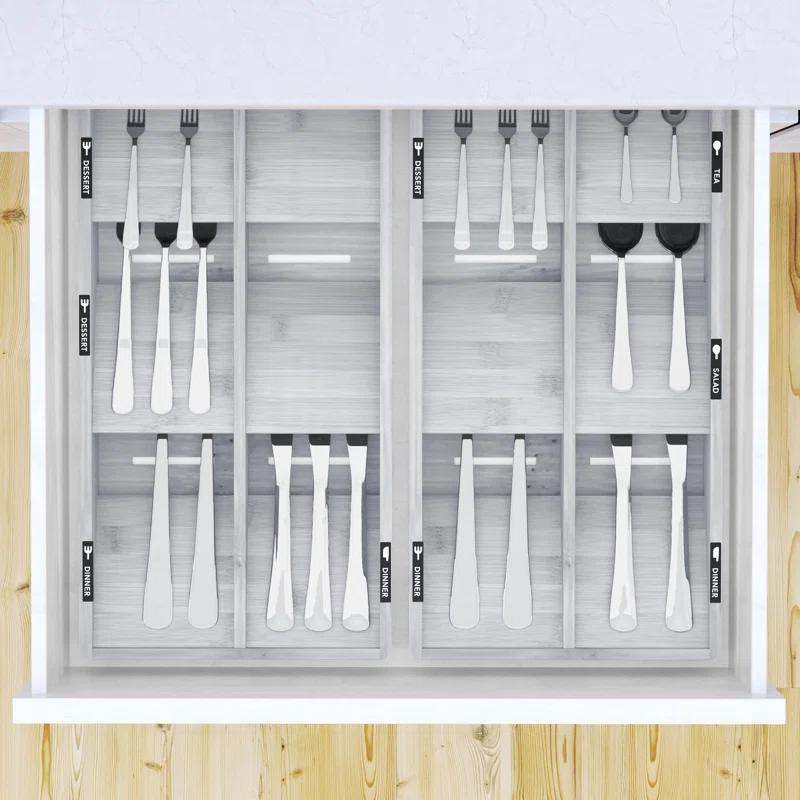 SpaceAid Bamboo Silverware Drawer Organizer with Labels – Kitchen Utensil Tray for Flatware, Cutlery, Spoons, and Knives – 6 Slots (White)