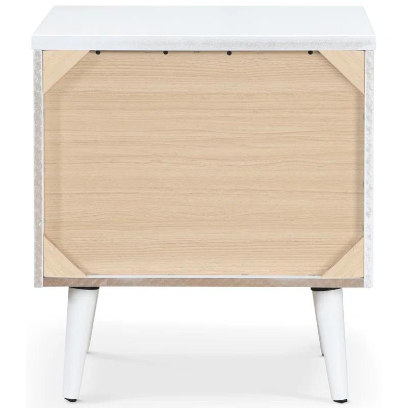 Adore Decor Mid-Century Side Table, 2 Drawers Storage Nightstand, Matte Chrome Handle
