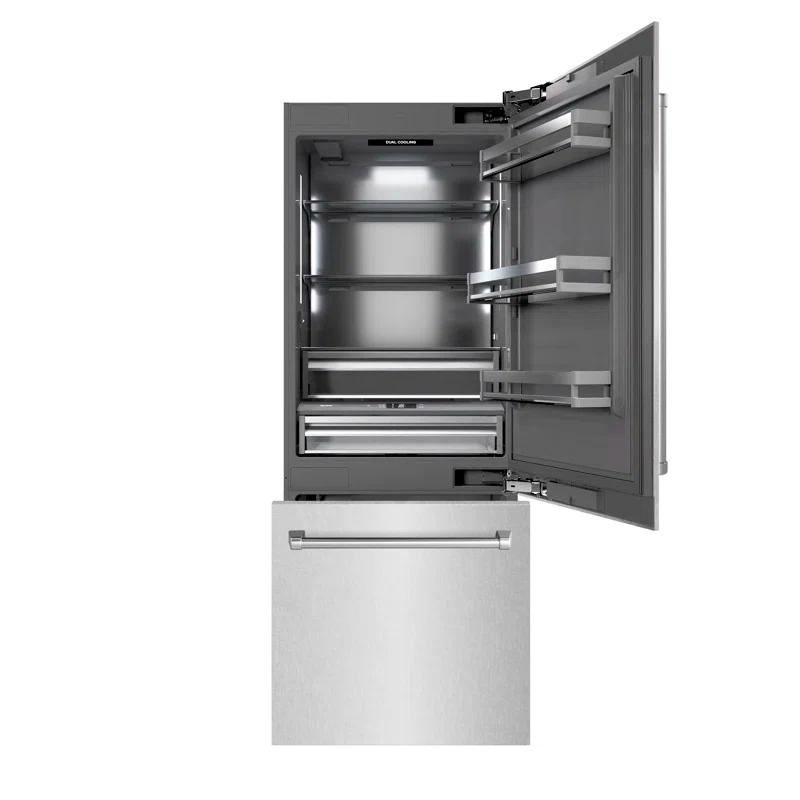 ZLINE ZLINE 30 in. 16.1 cu. ft. Built-In Bottom Freezer Refrigerator with Water Dispenser and Ice Maker in Satin Stainless Steel with Graphite Gray Interior GRBIV-SN-30