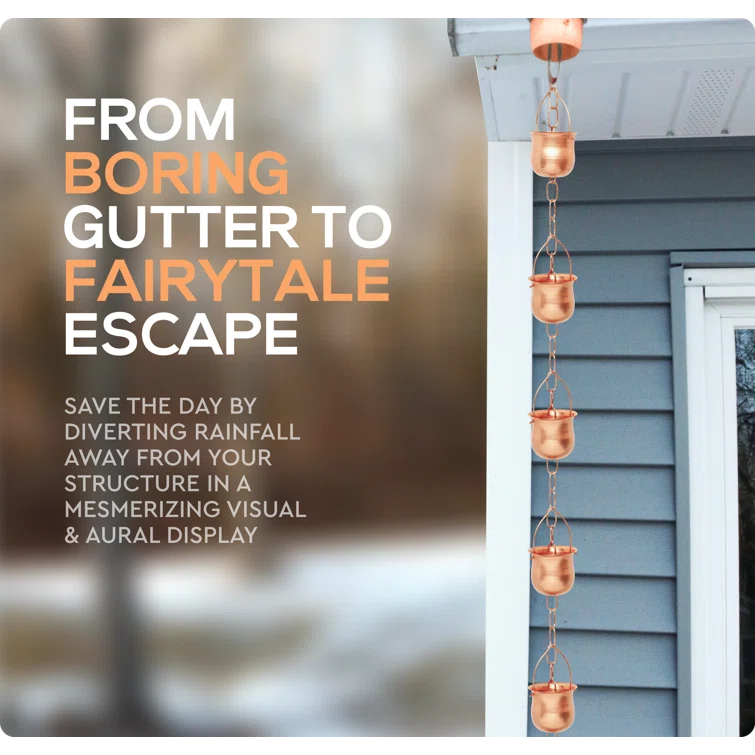 Marrgon Marrgon Copper Rain Chain with Pot Style Cups for Gutter Downspout Replacement