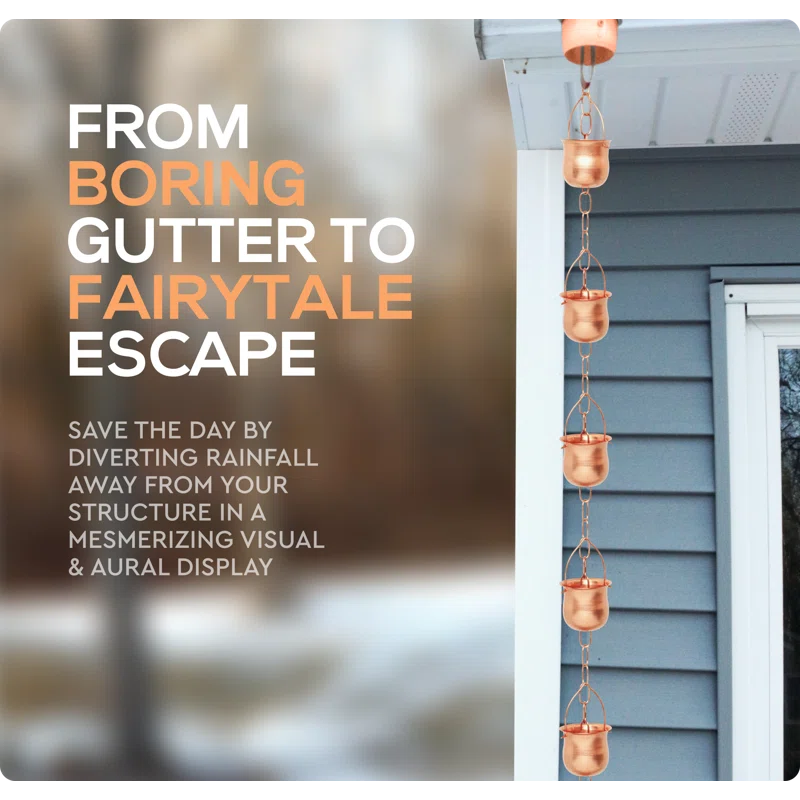 Marrgon Marrgon Copper Rain Chain with Pot Style Cups for Gutter Downspout Replacement