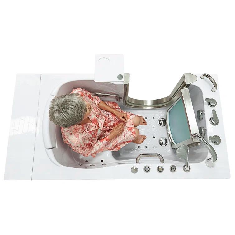 Ella Walk In Baths Ella Royal 32"x52" Acrylic Air and Hydro Massage Walk-In Bathtub with Left Inward Swing Door, 5 Piece Fast Fill Faucet, 2" Dual Drain, Carrara Wall Surround 931175PCWS