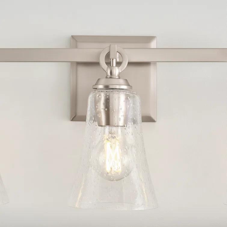 Satin Nickel 3-Light Vanity with Clear Seeded Glass Shades