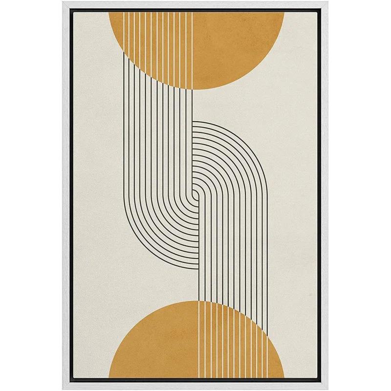 IDEA4WALL Mid Century Modern Boho Dark Line Art Illusions With Yellow Spheres - Graphic Art on Canvas
