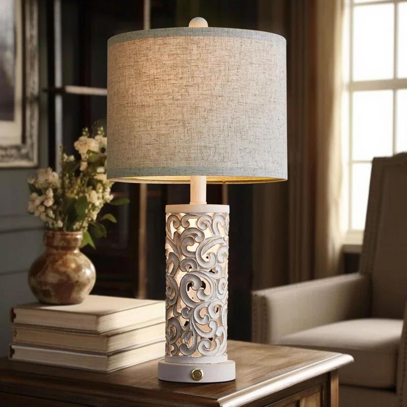 3-Way Dimmable 22'' Table Lamp Set Of 2 For Living Room Bedroom Farmhouse Vintage Retro Bedside Lamps Touch Control With USB Ports Linen Shade For Home Office (Wash, Bulb Included)