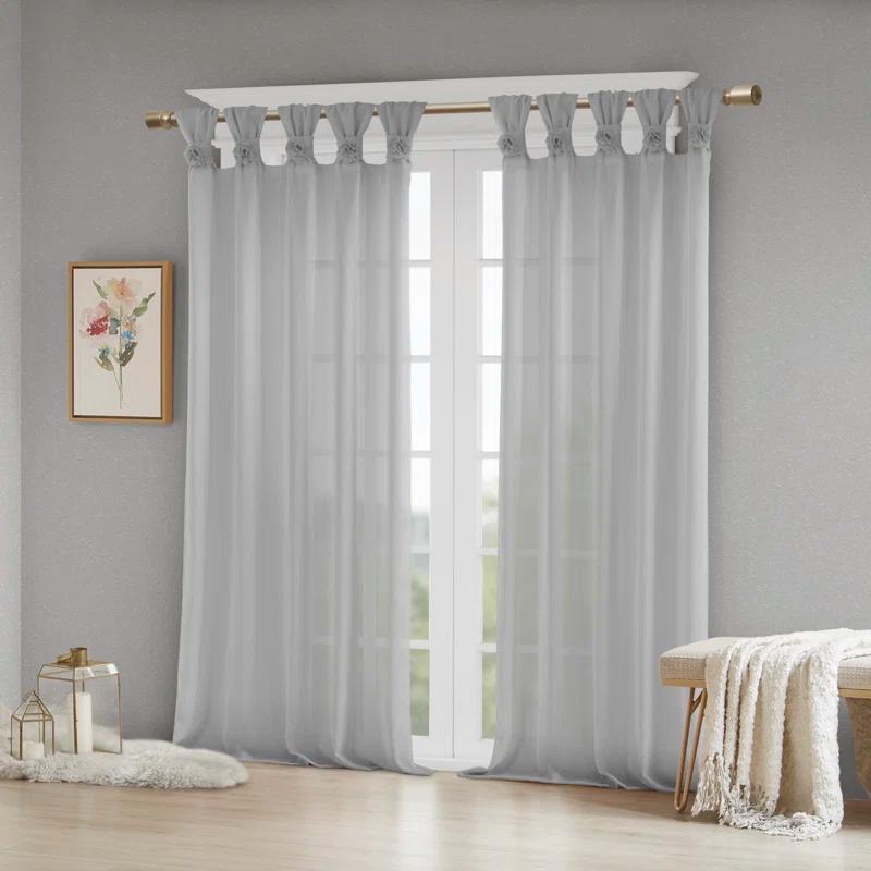 Madison Park Rosette Floral Embellished Cuff Tab Top Solid Curtain Panel