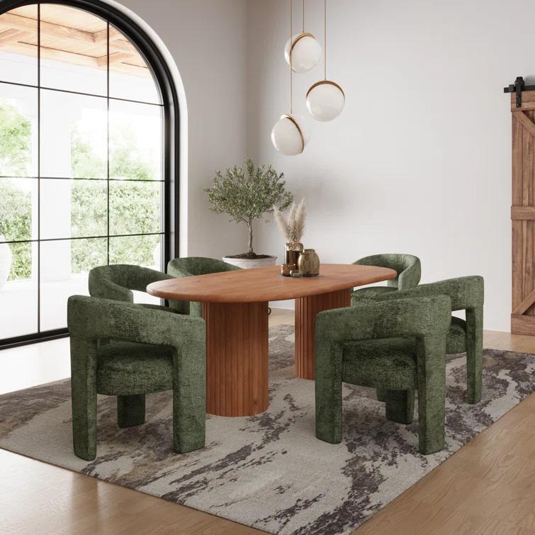 Wade Logan® Chellapah Solid Wood 84" Mid-Century Modern Fluted Double Pedestal Dining Table