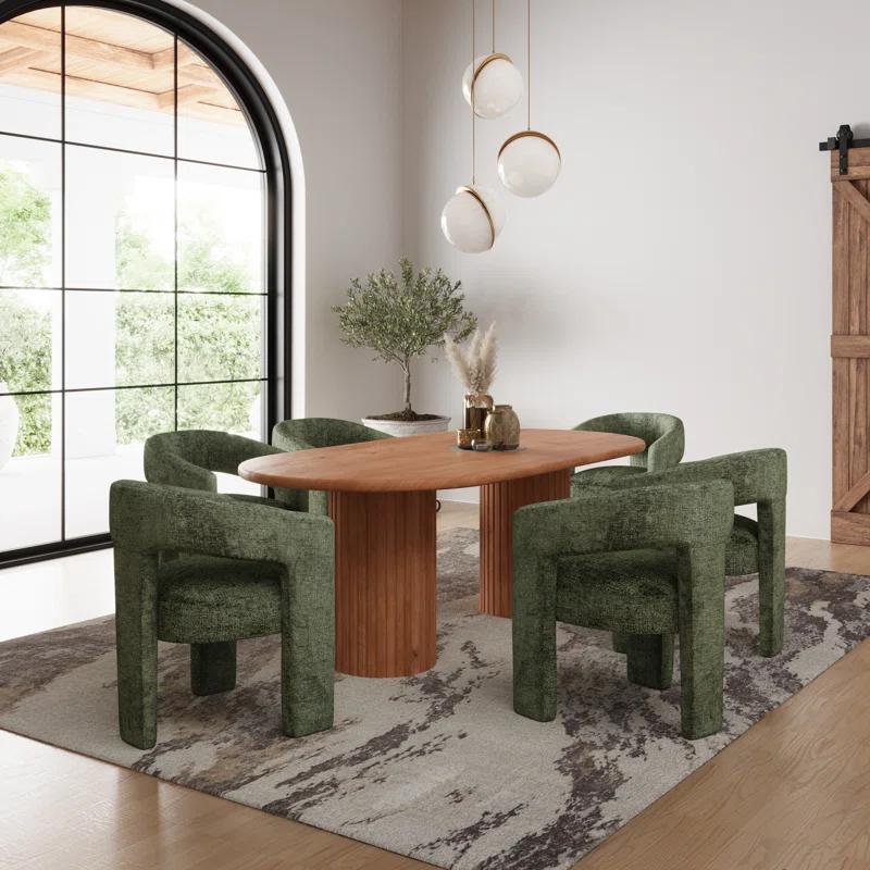 Wade Logan® Chellapah Solid Wood 84" Mid-Century Modern Fluted Double Pedestal Dining Table