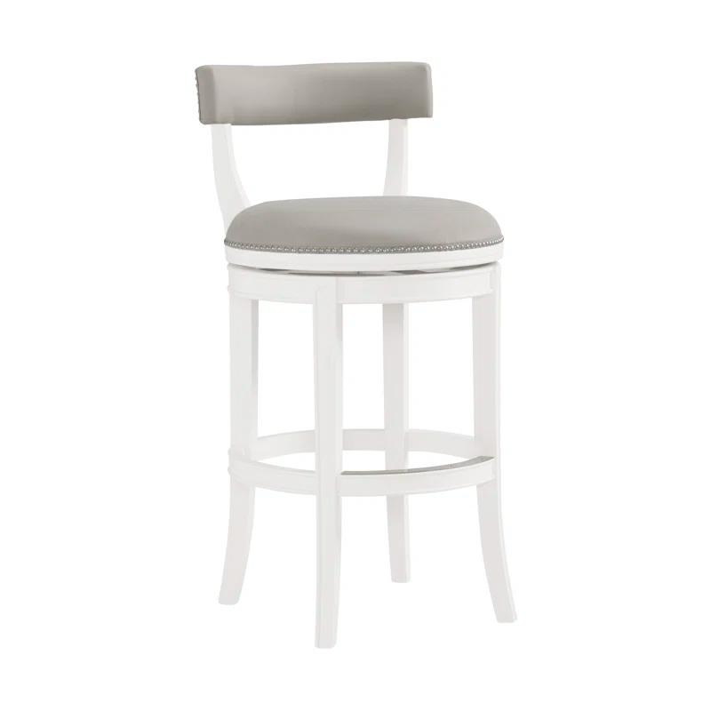Alaterre Hanover Swivel Counter Height Bar Stool, 26-Inch Seat Height, White and Gray, Solid Rubberwood Frame with Faux Leather Upholstery, Nailhead Trim, Memory Return Swivel Mechanismv