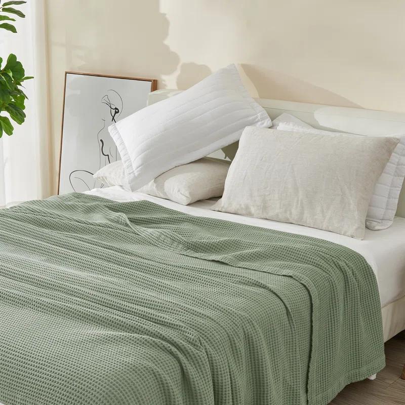 Solid Cotton Waffle Weave Blanket