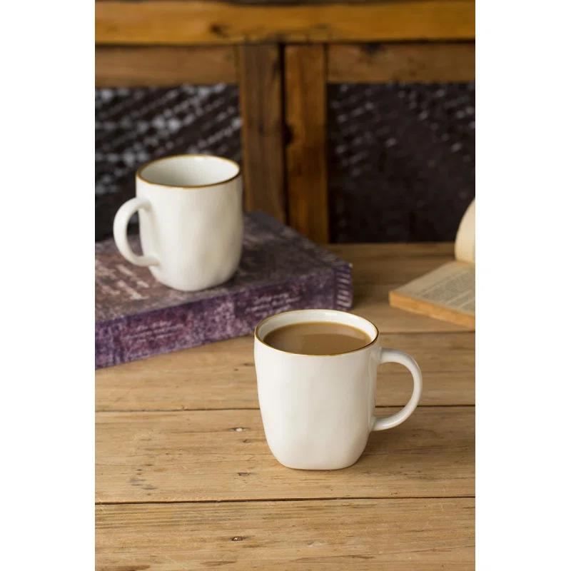 FAST APPLIANCES LLC Coffee Mugs Set Of 4, Ocean Square 13Oz Coffee Cup Set With Handle For Cocoa, Milk, Hot Chocolate, Tea, Water, Stoneware Cups For Kitchen, Microwave And Dishwasher Safe, Vanilla White