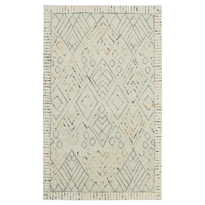 Union Rustic Ahnjayla Geometric Handmade Looped/Hooked Wool Area Rug in Ivory