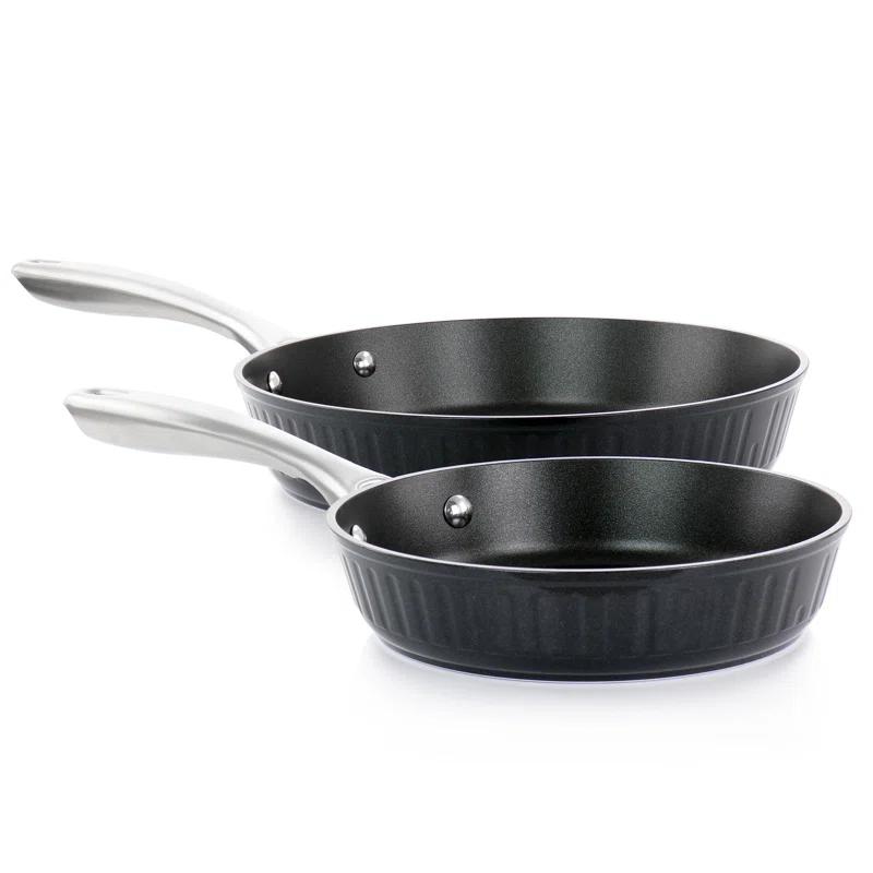 Kenmore Kenmore Logan 10 Piece Aluminum Nonstick Cookware Set In Black With Wood Utensils