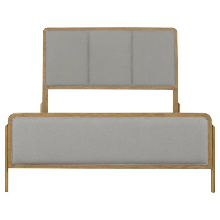 Benjara Fij Bed, 3 Block Panel Headboard, Slim Legs