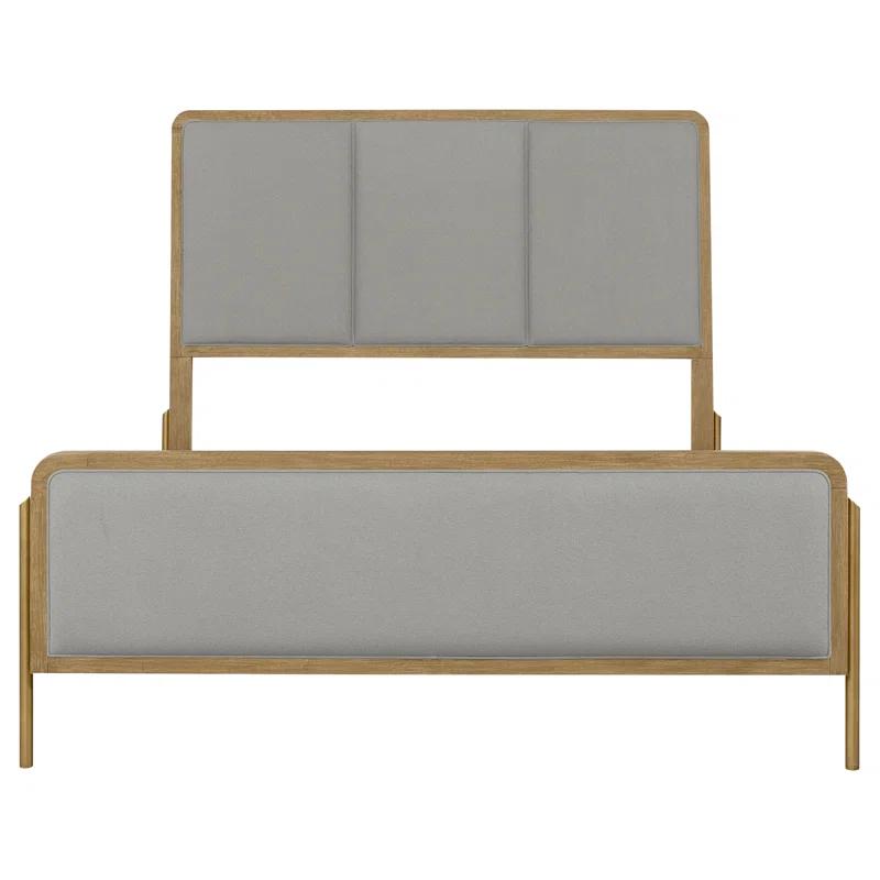 Benjara Fij Bed, 3 Block Panel Headboard, Slim Legs