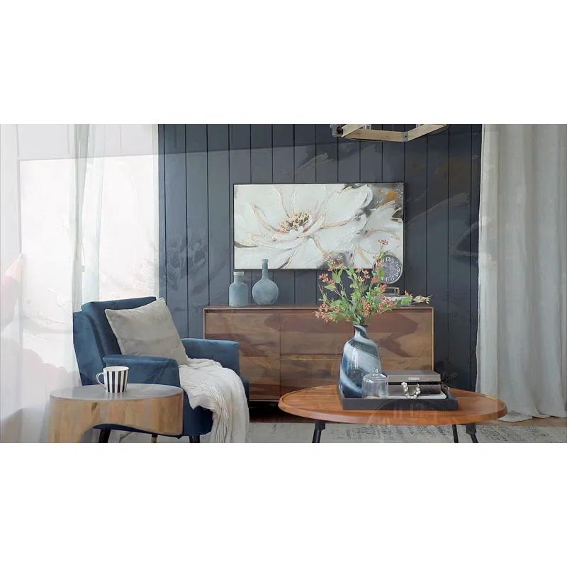 A&B Home Blooming Floral Framed Hand-Painted Wall Art - 24.5"W X 48"H X 2“L - Black Frame - Cream/Gray