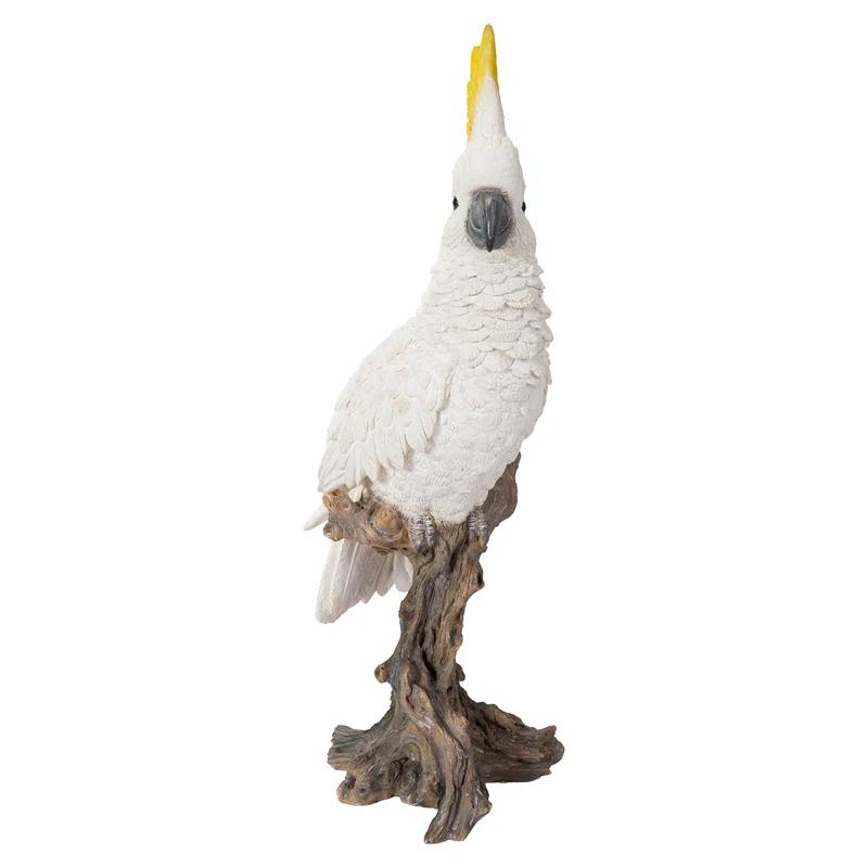 White and Yellow Polyresin Cockatoo on Branch Statue