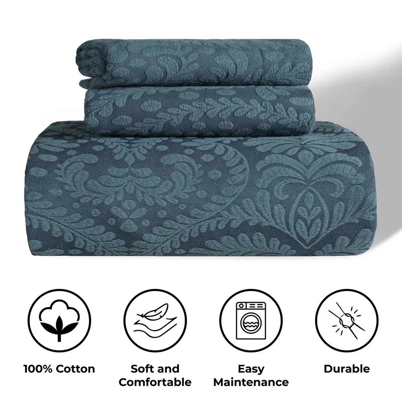 Aspen Floral Scalloped Edge Cotton Blend Coverlet / Bedspread Set