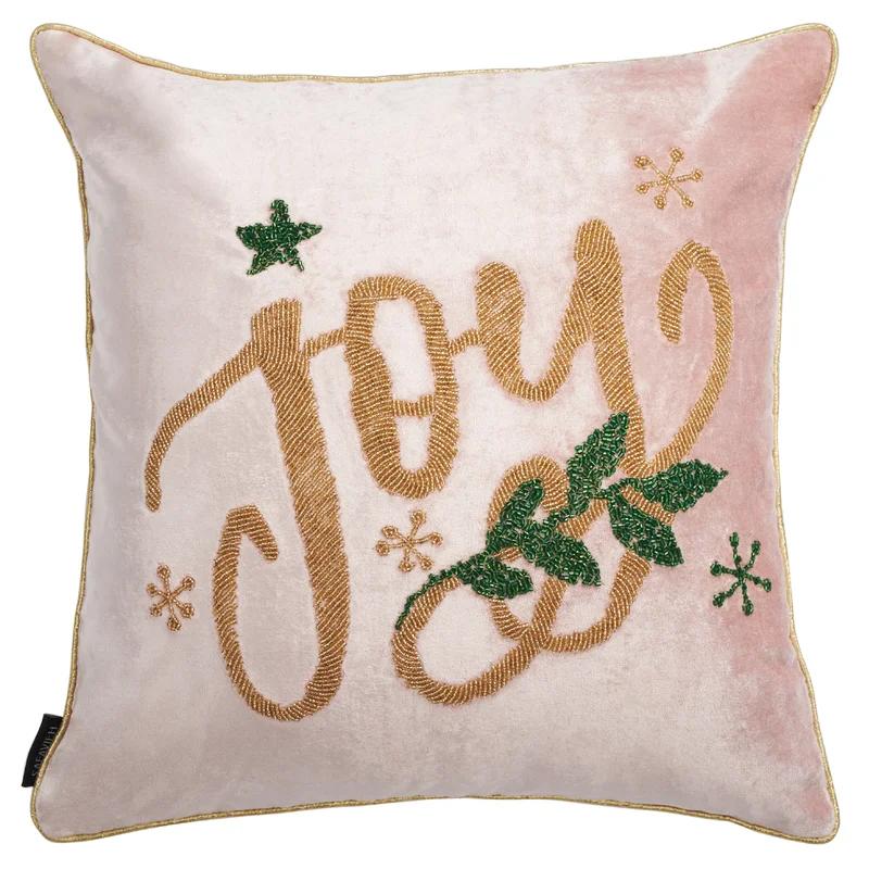 Pink Cotton-Viscose Joy Pillow with Beaded Design