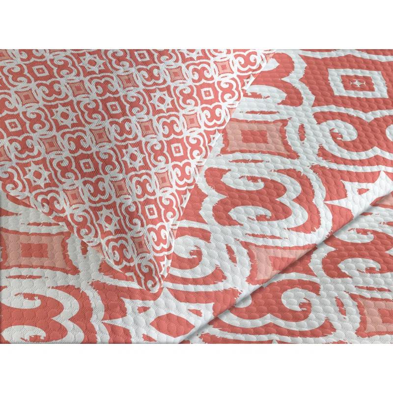 Ambesonne Ambesonne Coral Bedspread Set Vintage Art Deco Pattern Coral Pale Coral White