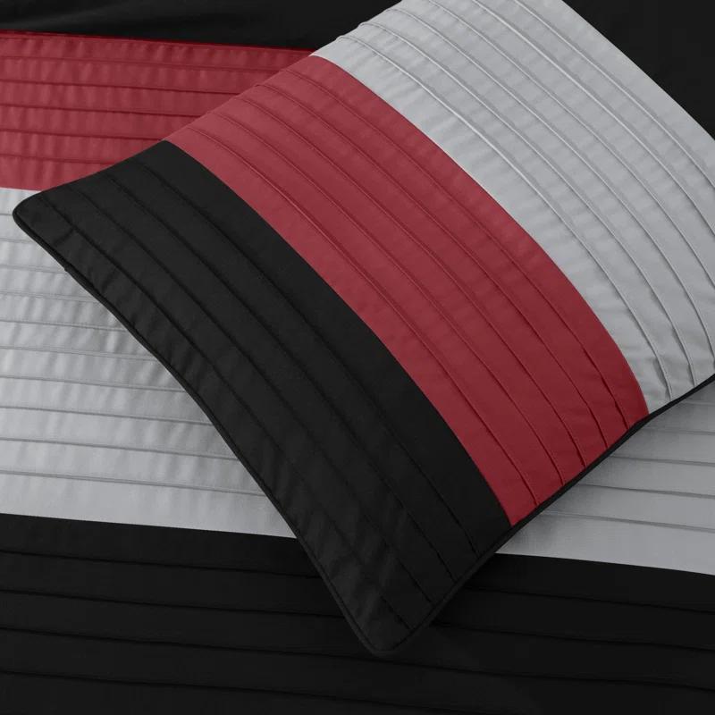 Chezmoi Collection Loft 8-Piece Pleated Stripe Microfiber Comforter Set