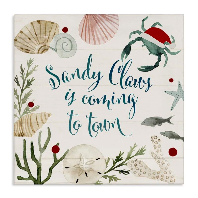 Stupell Industries Santa Claus Nautical Beach Holiday Sandy Christmas by Victoria Barnes - Graphic Art Print