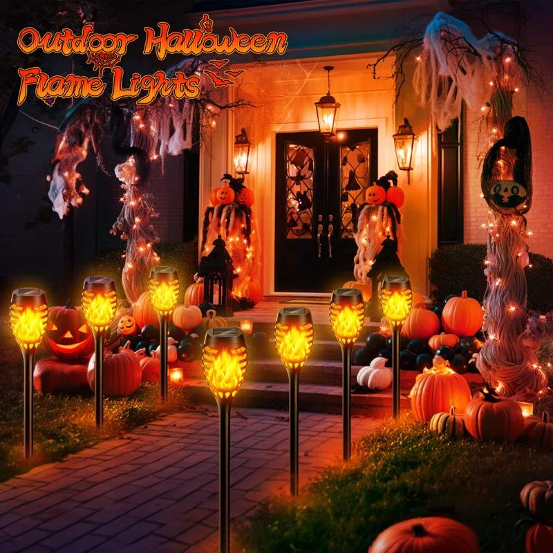 KOOPER Halloween Solar Outdoor Lights with Flickering Flame Light Pack (Set of 10)