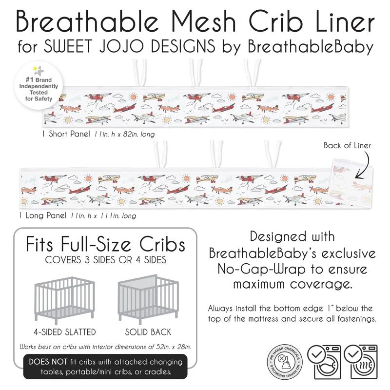 Sweet Jojo Designs Airplane Red and Blue Sweet Jojo Designs + BreathableBaby Breathable Mesh Crib Liner Anti Bumper Pad (Set of 2)