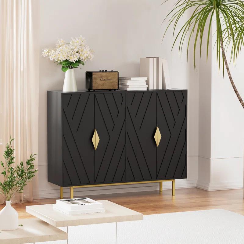 Mercer41 47.2" Accent Cabinet With 3D Geometric Doors