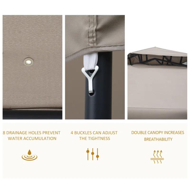 HLILish 9.6' X 9.6' Patio Gazebo, Outdoor Canopy Shelter With 2-Tier Roof And Netting, Steel Frame For Garden, Lawn, Backyard, And Deck