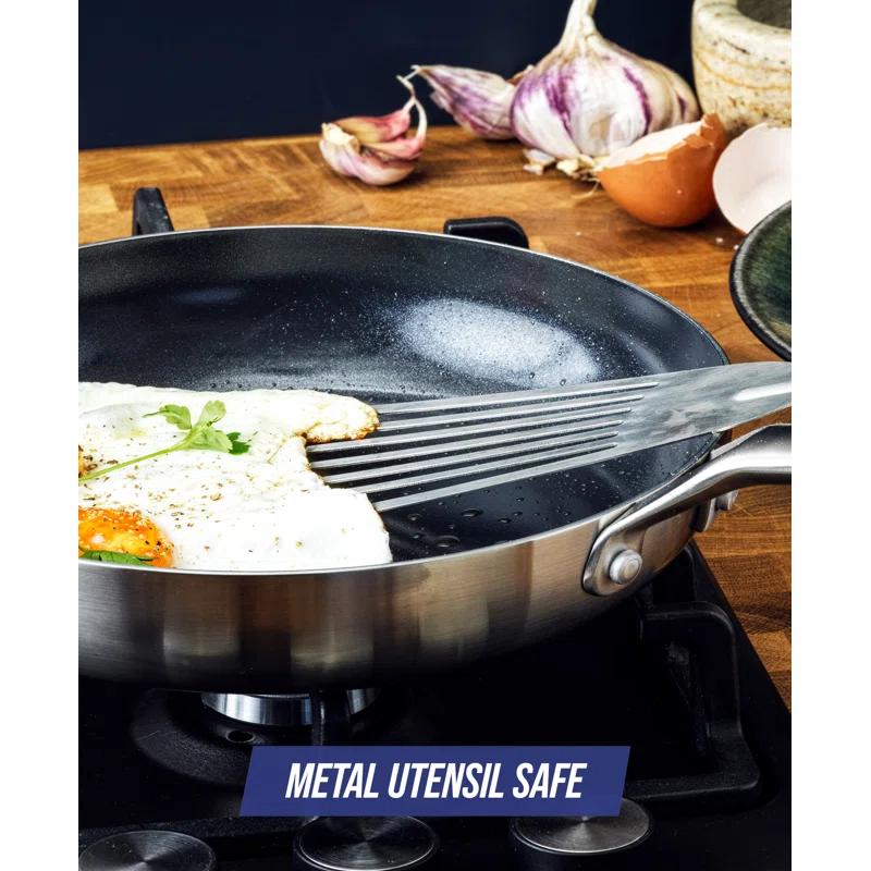 Blue Diamond Blue Diamond Cookware Tri-Ply Stainless Steel Ceramic Nonstick, 9.5" Frying Pan Skillet, PFAS-Free, Multi Clad, Induction, Dishwasher Safe, Oven Safe, Silver