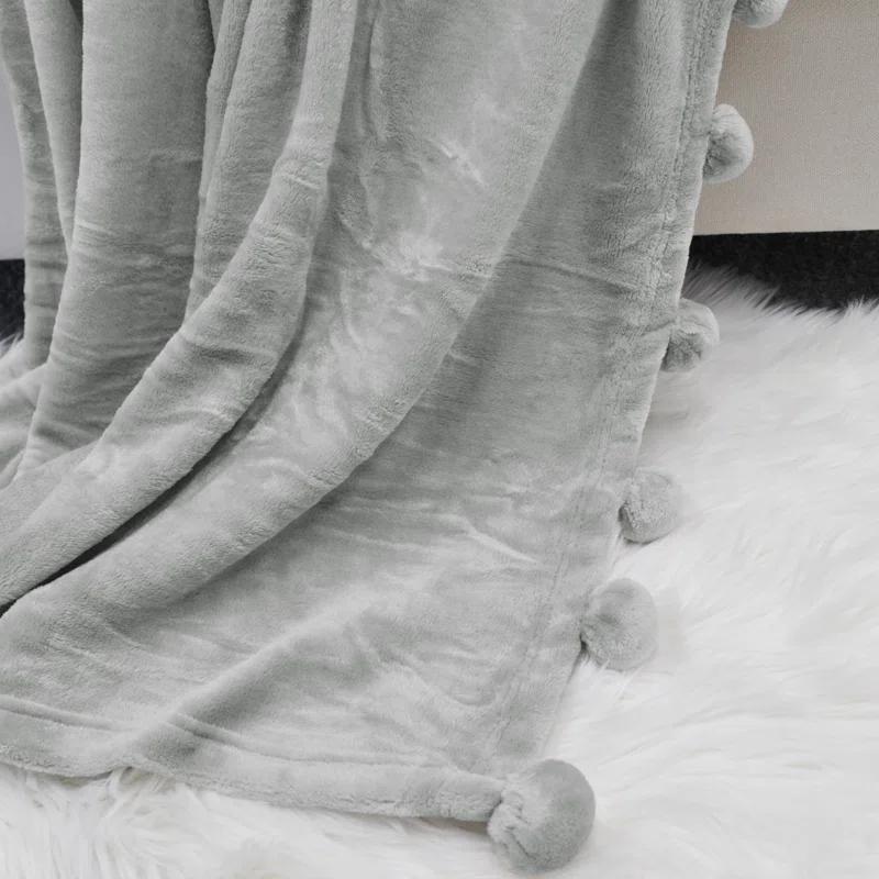 Home Soft Things Flannel Fleece Pom Pom Blanket