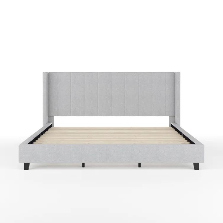 Martha Stewart Martha Stewart Kay Upholstered Platform Bed With Channel Stitched Wingback Headboard