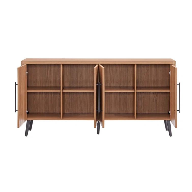 Manhattan Comfort Jodie 65" Mid-Century Modern Sideboard with 8 Adjustable Shelves in Maple