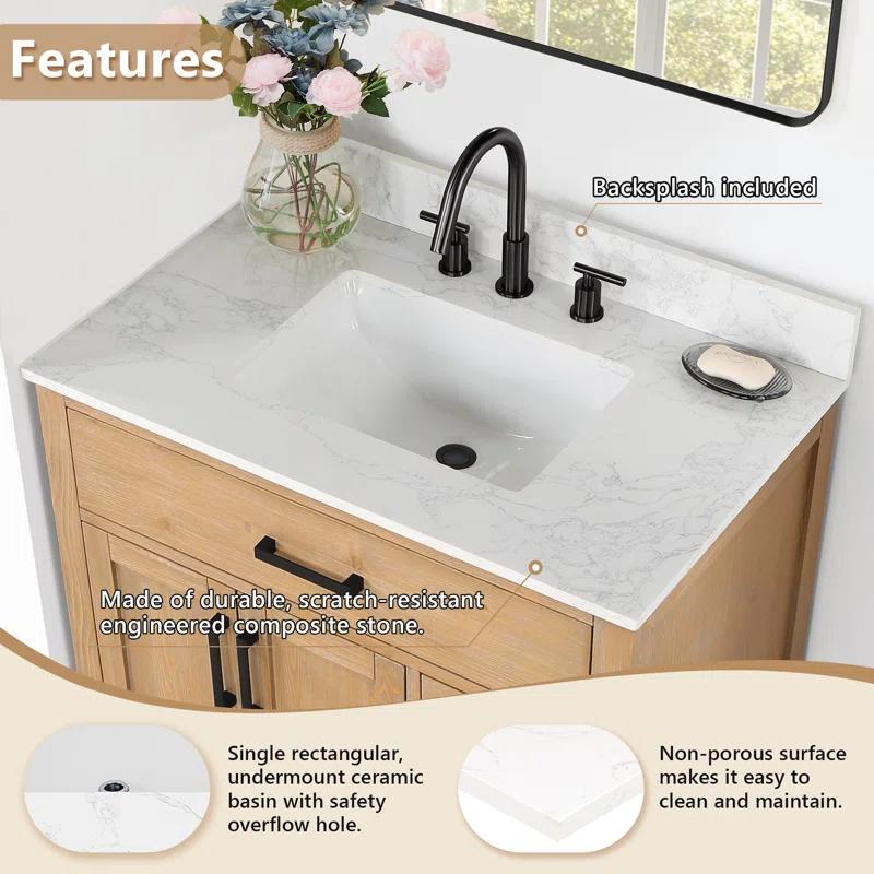 Ceres 37" Engineered Stone Single Bathroom Vanity Top with Sink