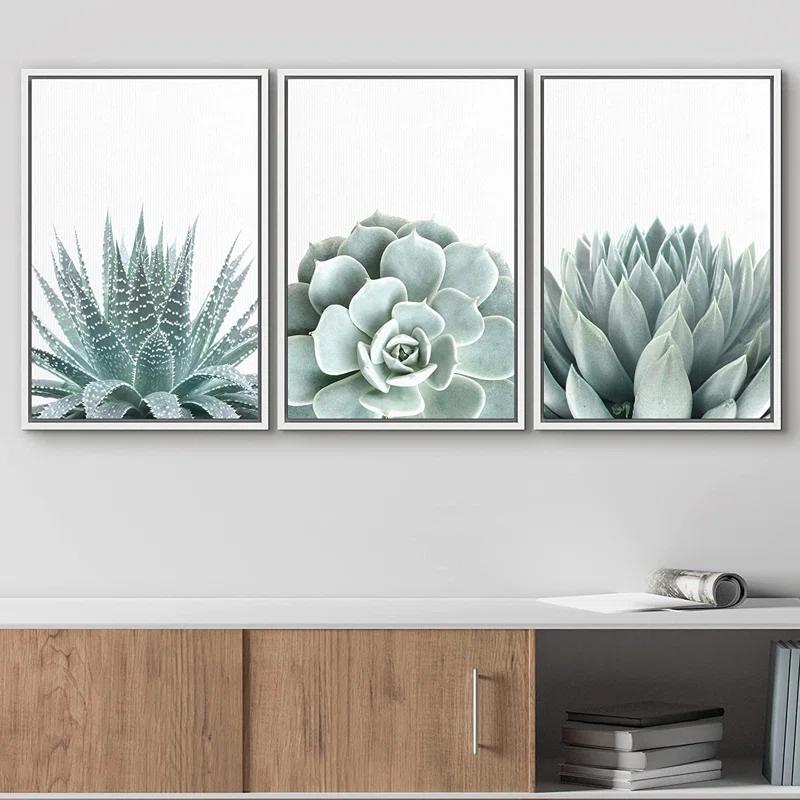 IDEA4WALL Succulent " Green Succulent And Cactus Variety Wilderness Nature " 3 - Pieces