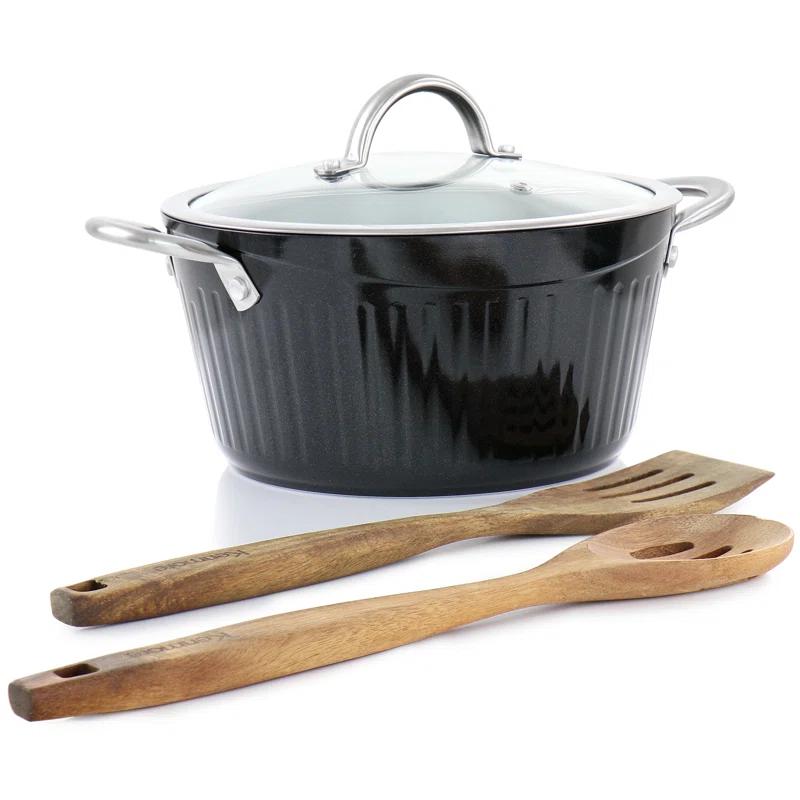 Kenmore Kenmore Logan 10 Piece Aluminum Nonstick Cookware Set In Black With Wood Utensils
