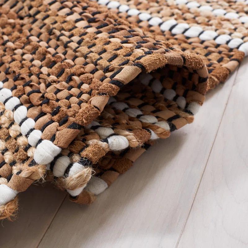 Sand & Stable™ Preston Striped Hand-Woven Cotton/Leather/Jute Brown/Beige Area Rug