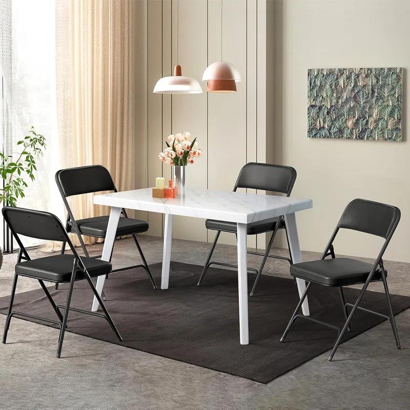4Pcs Fully Assembled Thick-Padded Black PU Folding Chairs, 17.7"X19.7"X30.7"