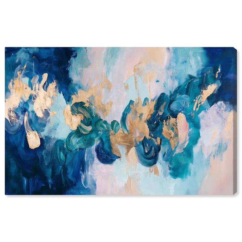 Art Remedy Golden and Aqua Land Canvas Blue Abstract Art by Art Remedy