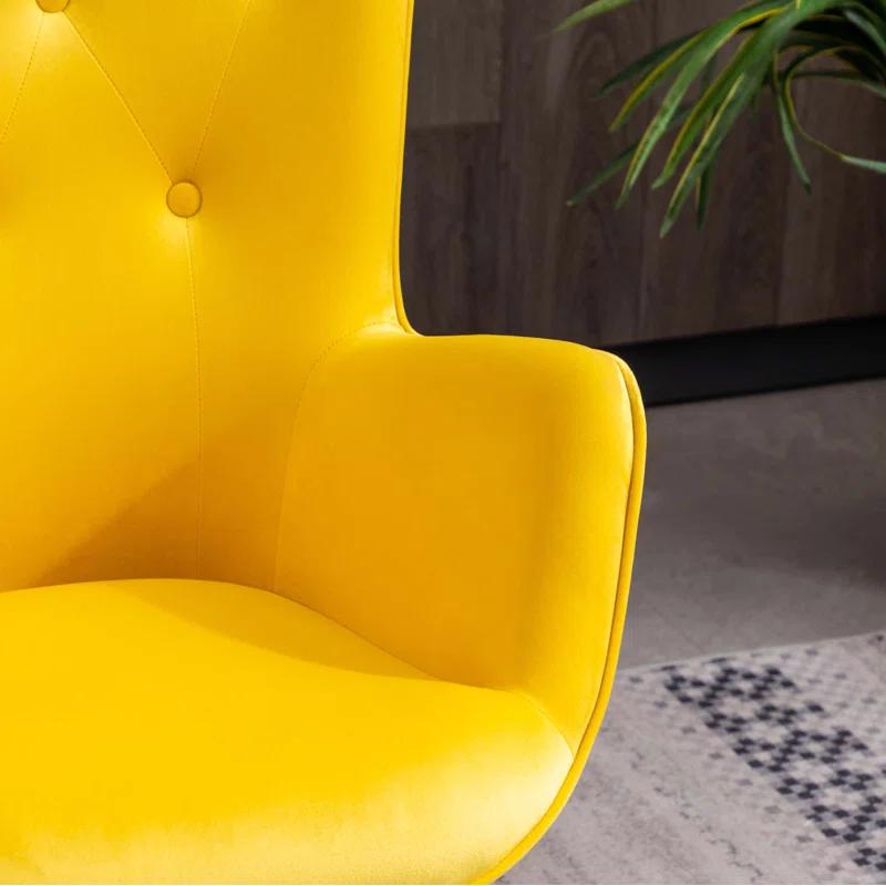 Blendoi Brooke Doarnin Contemporary Silky Tufted Button Back Accent Chair, Yellow