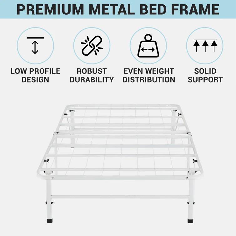 Alwyn Home Muscoy 14" Foldable Steel Bed Frame, No Box Spring Needed, Underbed Storage , Easy Assembly
